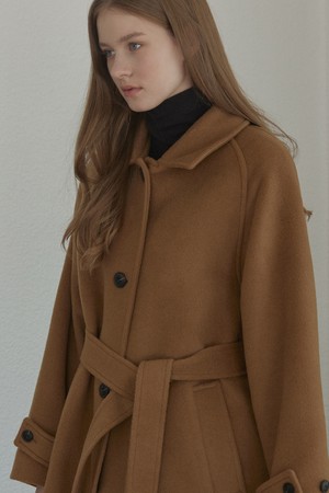 Wool Raglan Belted Coat - Camel