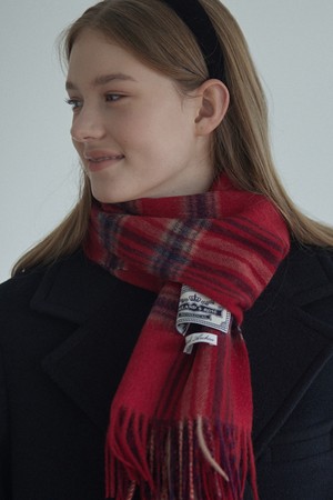 Daily Check Wool Muffler - Red Check