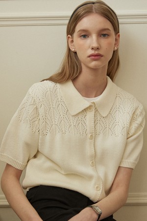 Crochet Collar Cardigan - Ivory