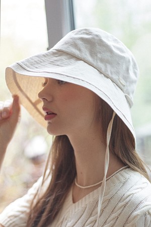 Linen Ribbon Bucket Hat - Light Beige