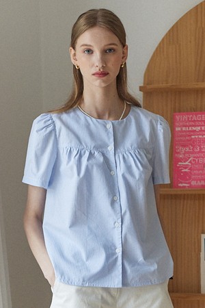 Julia Shirring Blouse  - Sky Blue