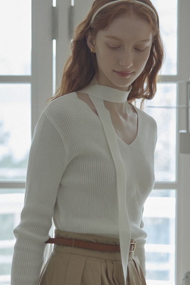 NONLOCAL - 스웨터 - V-Neck Tie Knit - Ivory