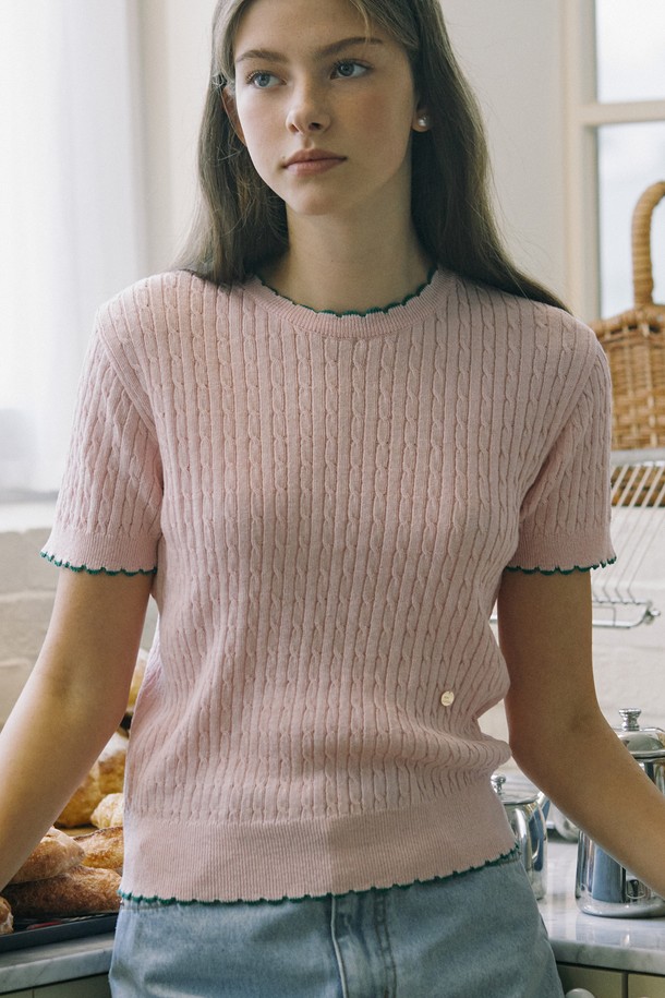 NONLOCAL - 스웨터 - Color Trim Cable Knit - Pink