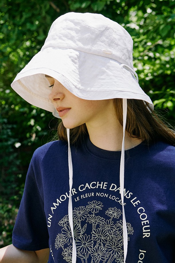 NONLOCAL - 모자 - Linen Ribbon Bucket Hat - Off White