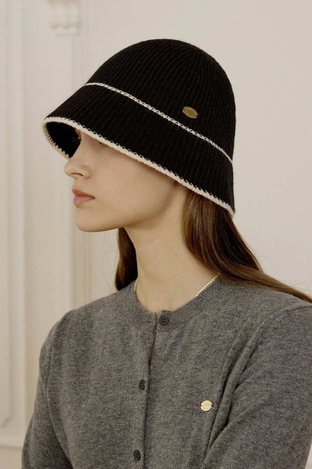 NONLOCAL - 모자 - Line Point Knit Bonnet Hat - Black