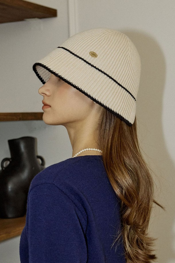 NONLOCAL - 모자 - Line Point Knit Bonnet Hat - Light Beige