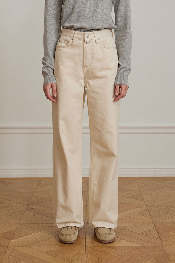 NONLOCAL - 데님 - Button Detail Semi Wide Jean - Cream