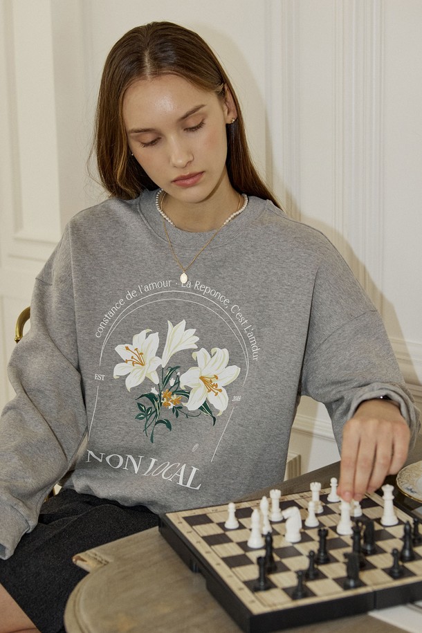 NONLOCAL - 스웻셔츠 - Glasshouse Lily Print Sweatshirt - Melange Grey