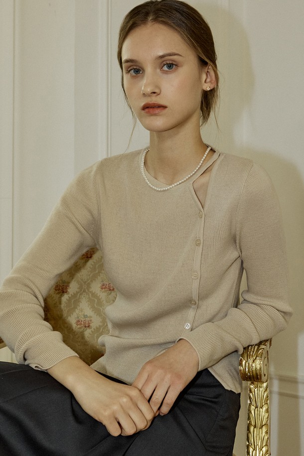 NONLOCAL - 스웨터 - Cut Out Knit Top - Beige