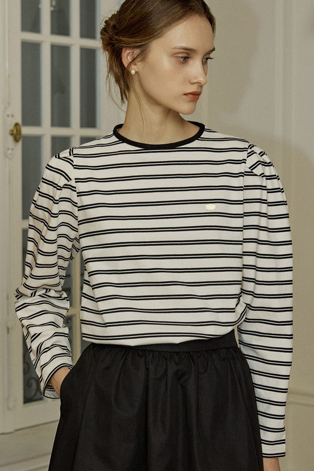 NONLOCAL - 긴소매 티셔츠 - Double Stripe Puff Long Sleeve - Black