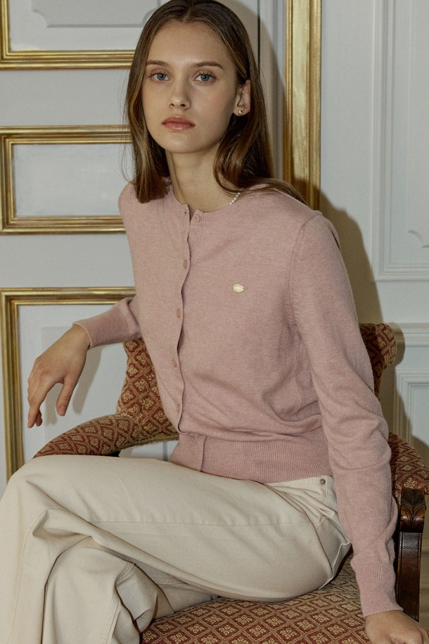 NONLOCAL - 가디건 - Essential Round Neck Cardigan - Pink