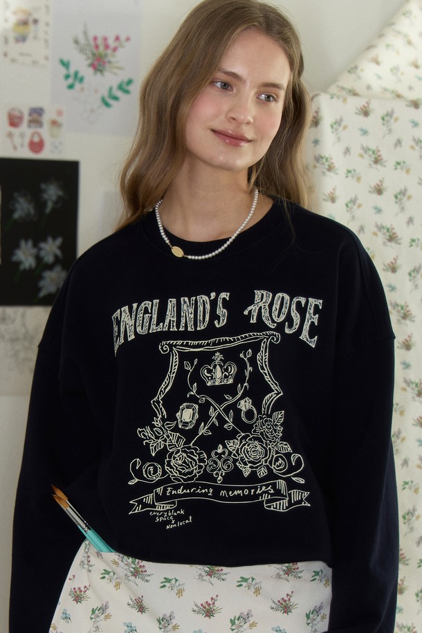 NONLOCAL - 스웻셔츠 - [논로컬 X 이하여백] Rose Hand Drawing Sweatshirt - Navy