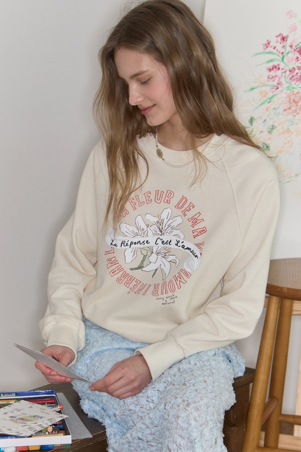 NONLOCAL - 스웻셔츠 - [논로컬 X 이하여백] Lily Hand Drawing Sweatshirt - Cream Yellow