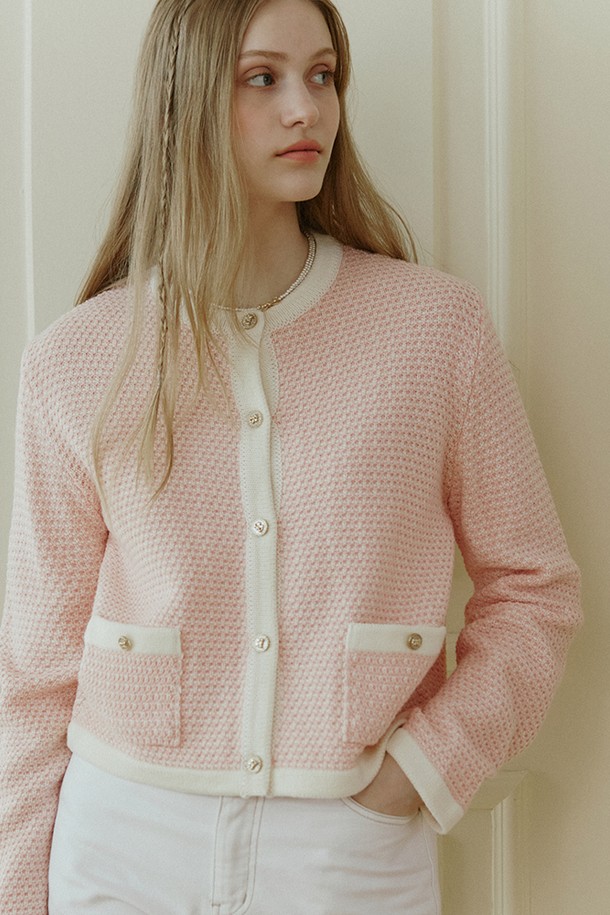 NONLOCAL - 가디건 - Tweed Pocket Knit Cardigan - Pink