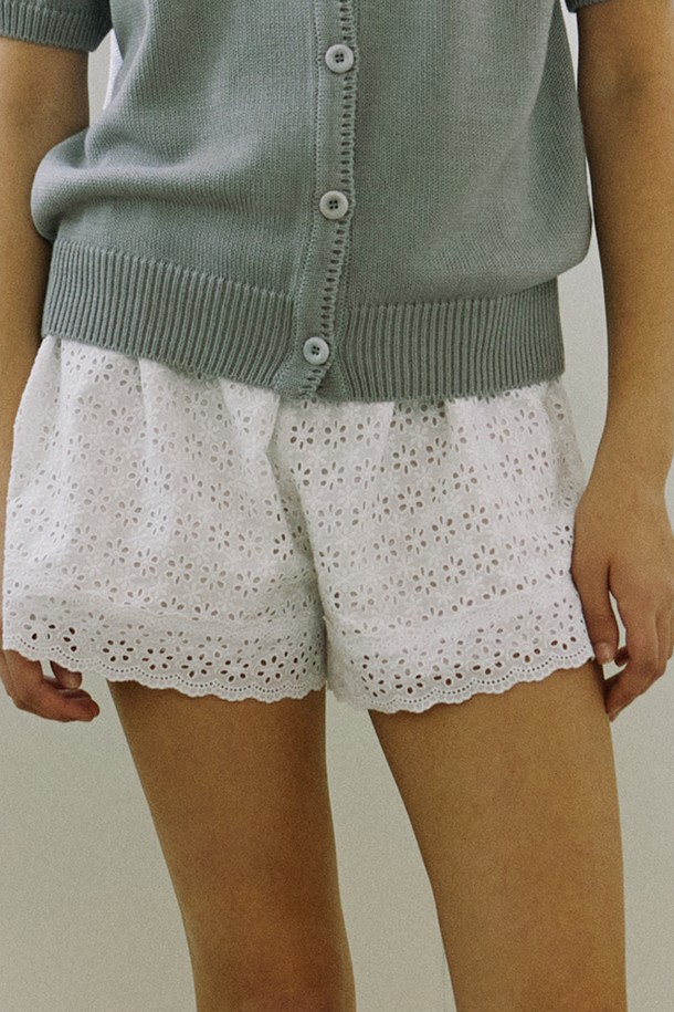 NONLOCAL - 쇼트팬츠 - Flower Punching Lace Shorts - White