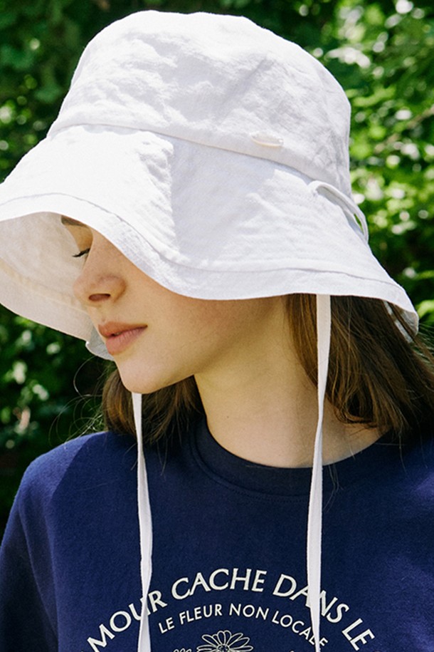 NONLOCAL - 모자 - Linen Ribbon Bucket Hat - Off White