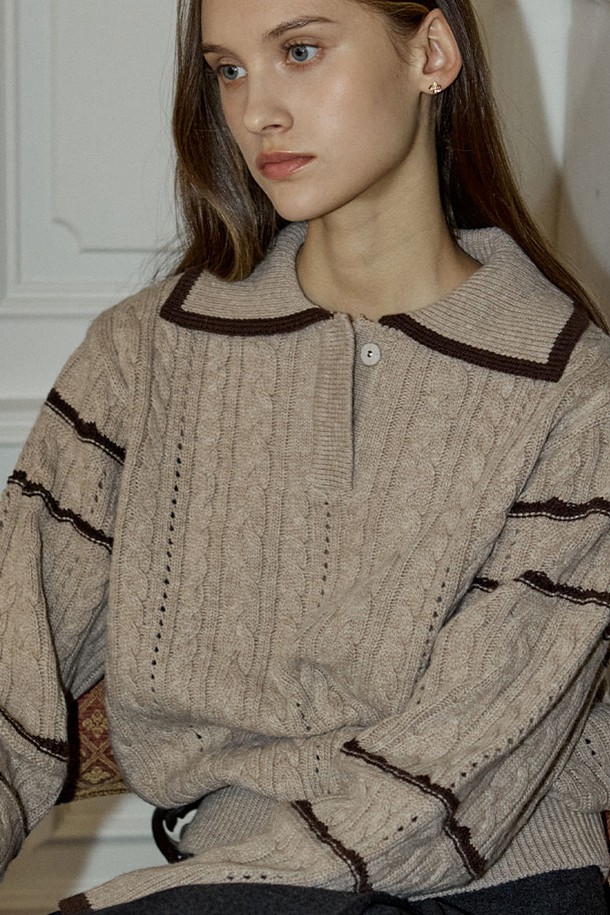 NONLOCAL - 스웨터 - Mary Collar Knit - Beige