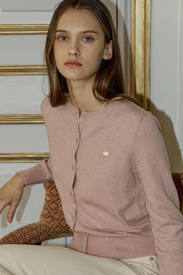 NONLOCAL - 가디건 - Essential Round Neck Cardigan - Pink