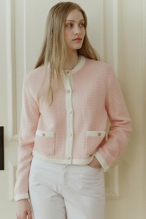 Tweed Pocket Knit Cardigan - Pink