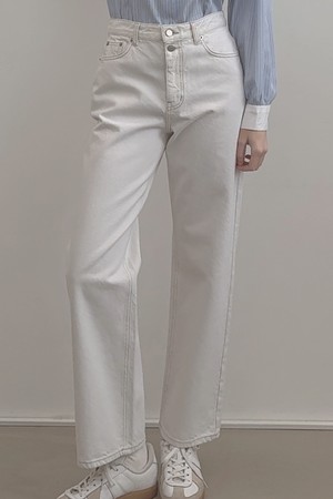 Button Detail Straight Jean - White