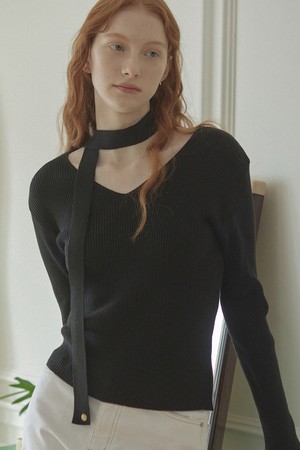 V-Neck Tie Knit - Black