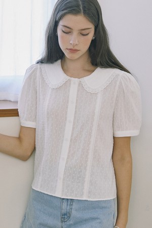 Textured Ruffle Collar Blouse - Ivory