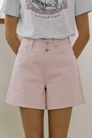 Button Detail Twill Shorts - Pink