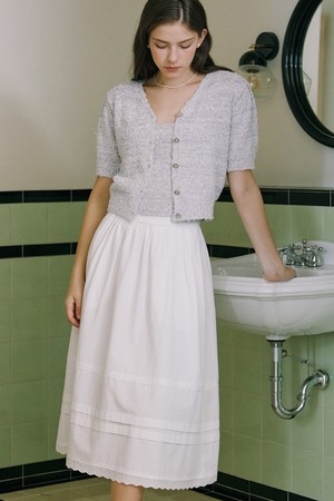 Scallop Trimmed Pintuck Skirt - White