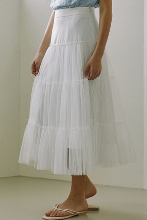 Tulle Layered Long Skirt - White