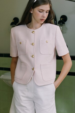 Jane Tweed Half Sleeve Jacket - Pink