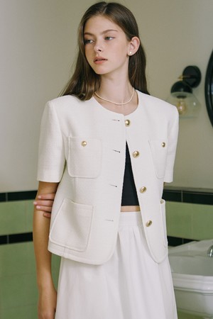 Jane Tweed Half Sleeve Jacket - Ivory