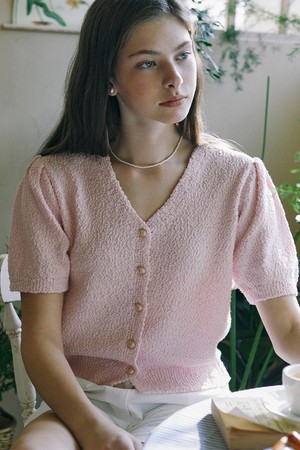 Cool Tweed Knit Cardigan - Pink