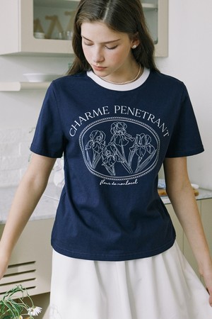 Iris Print T-shirt - Navy