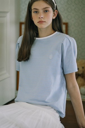 Stripe Puff Sleeve T-shirt - Blue Stripe