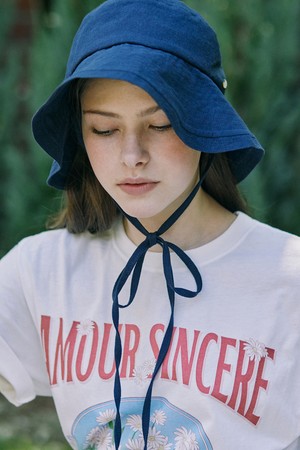 Linen Ribbon Bucket Hat - Navy