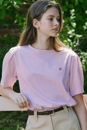 Volume Sleeve Logo Stripe T-shirt - Red