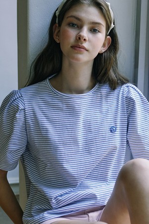 Volume Sleeve Logo Stripe T-shirt - Blue