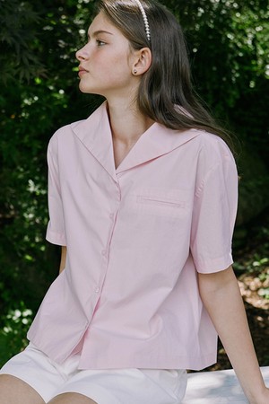 Marine Collar Half-sleeves Shirt - Light Pink