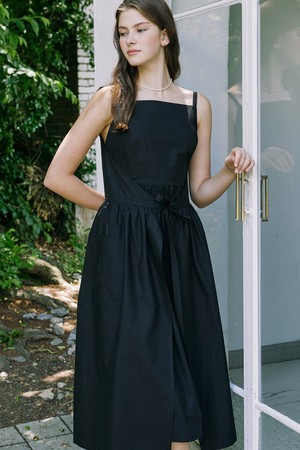 Ribbon Sleeveless Wrap Dress - Black