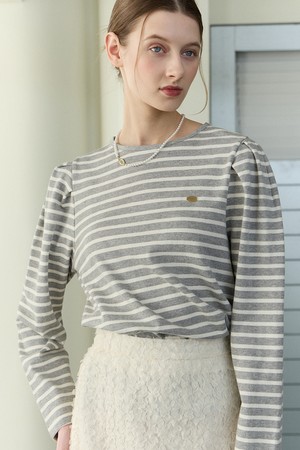 Stripe Puff Long Sleeve - Grey
