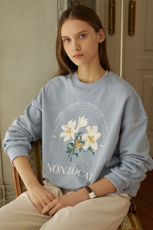 Glasshouse Lily Print Sweatshirt - Sky Blue