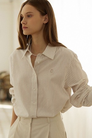 Symbol Logo Stripe Shirt - Beige Stripe