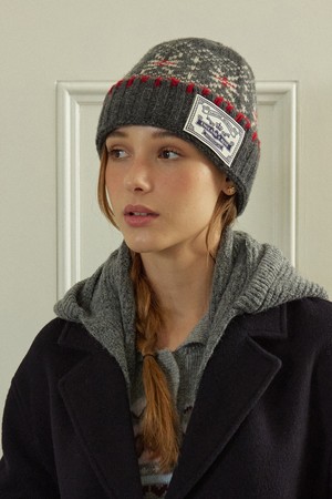 [선물포장] Nordic Snow Flower Beanie - Grey