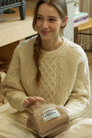 Mixed Cable Shetland Wool Knit - Cream