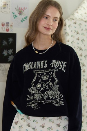 [논로컬 X 이하여백] Rose Hand Drawing Sweatshirt - Navy