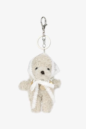 Lace Kerchief Bear Keyring - Light Beige