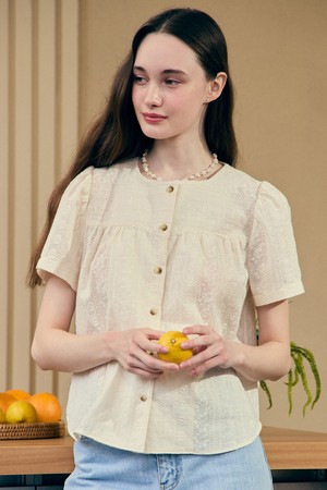 Julia Lace Embroidery Blouse - Cream