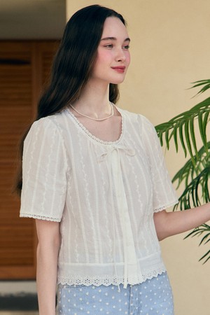 Olivia Lace Ribbon Blouse - White