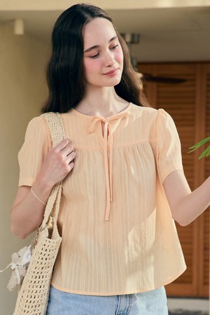 Lace Shirring Blouse - Light Orange