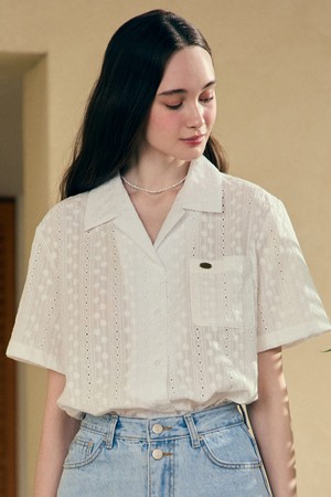 Amy Lace Half Sleeve Shirt - White